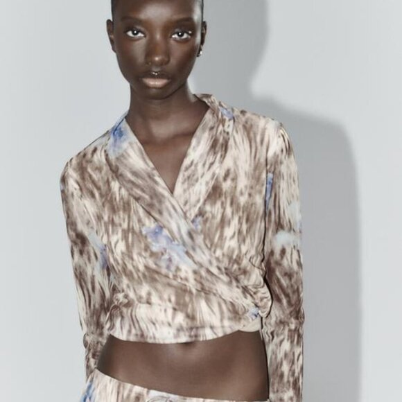ZARA Printed tulle crossover top SIZE M 5039/137/049 - Picture 2 of 8